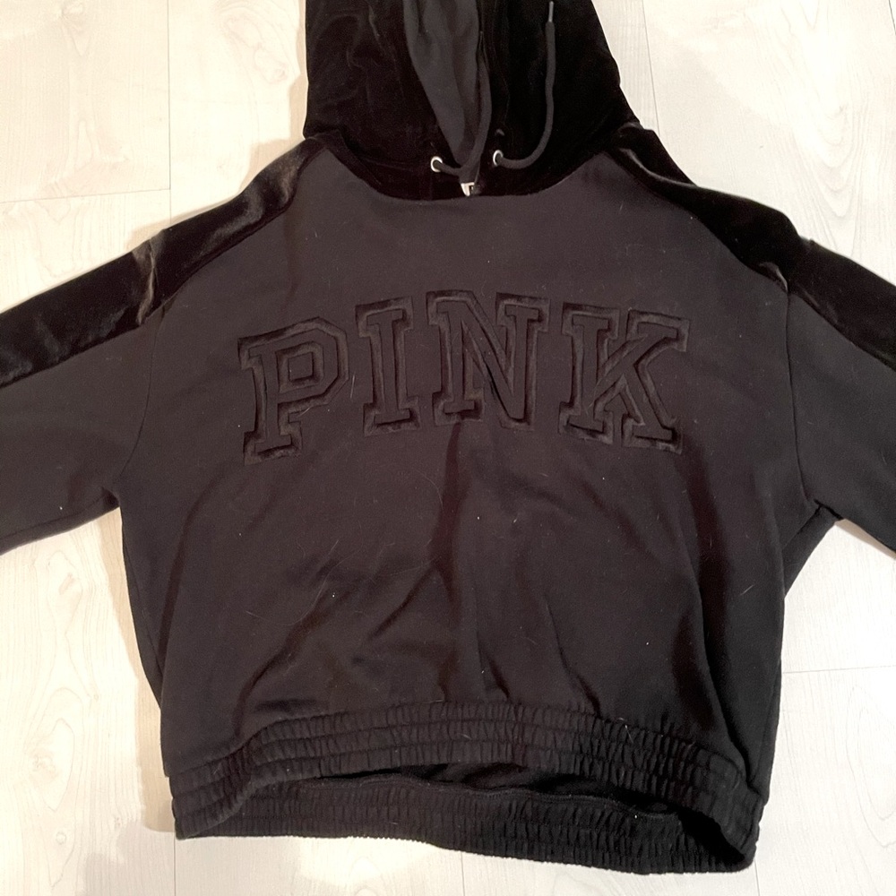 Black PINK hoodie with velvet sleeves